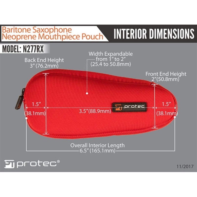 Pro-Tec Baritone Saxophone Neoprene Mouthpiece Pouch with Zipper Closure - Red, Model N277RX - Image 4